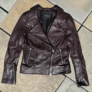 Mackage Montreal Burgundy Textured Lambskin Biker Jacket